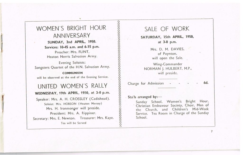 Adverts for the Women's Bright Hour Anniversary, United Women's Rally and Sale of Work