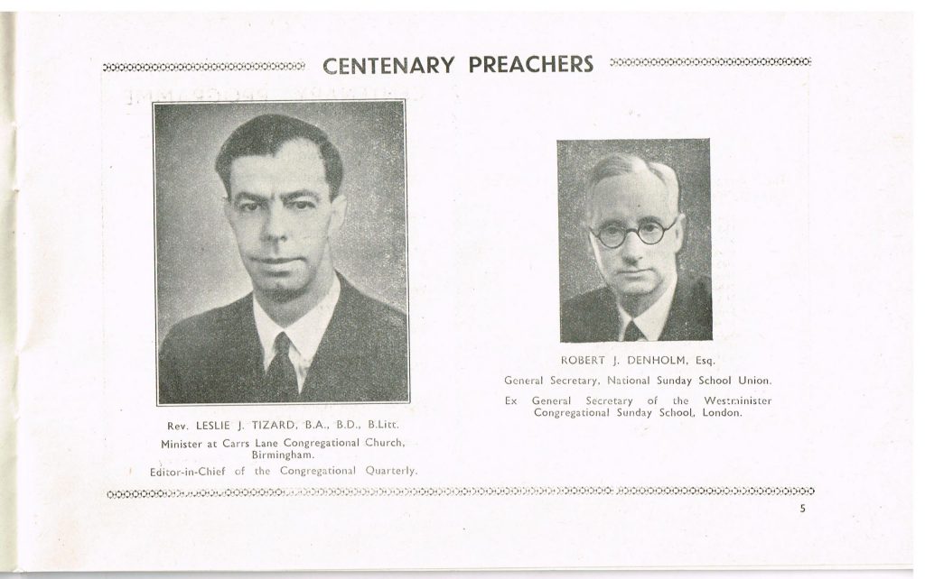 Centenary Preachers photographs - Rev Leslie J. Tizard from Birmingham & editor of the Congregational Quarterly and Robert J. Denholm Gen Sec of the National Sunday School Union