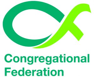 Blue and green logo of the Congregational Federation - a fish and their name