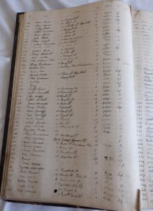 Handwritten list of names, addresses, date of admission and class numbers