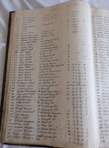 Handwritten list of names, addresses, date of admission and class numbers